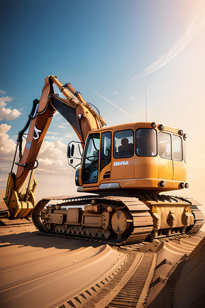 Illustration of bulldozer, heavy machinery. Construction and development concept. AI generated image.の素材