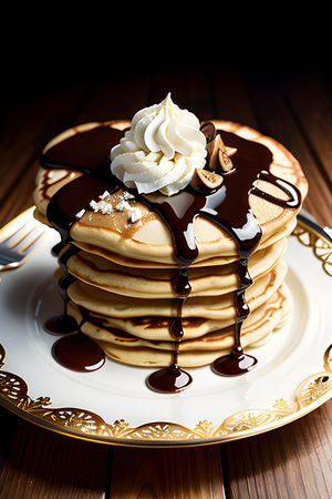 Illustration of delicious pancake, sweets, dessert, patisserie concept. AI generated imageの素材