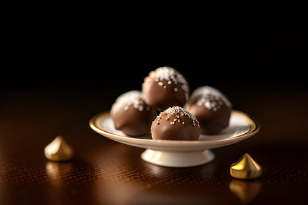 Illustration of delicious chocolate truffles, sweets, dessert, patisserie concept. AI generated imageの素材