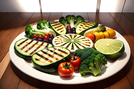 Illustration of delicious grilled vegetables. Food and restaurants concept. AI generated image.の素材
