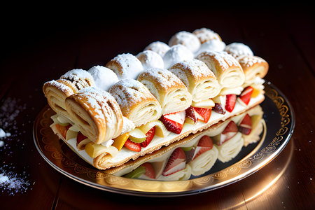 Illustration of delicious strudel cake, sweets, dessert, patisserie concept. AI generated imageの素材
