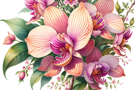 Colourful abstract botanical floral illustration. Wish card, greeting, wedding, print, shirt concept. AI generated imageの素材