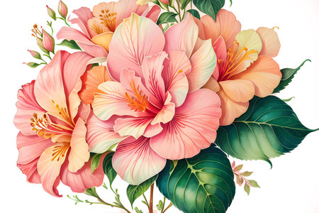 Colourful abstract botanical floral illustration. Wish card, greeting, wedding, print, shirt concept. AI generated imageの素材