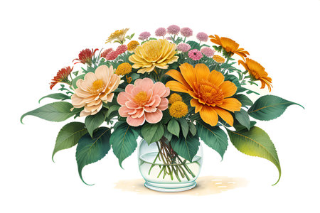 Colourful abstract botanical floral illustration. Wish card, greeting, wedding, print, shirt concept. AI generated imageの素材