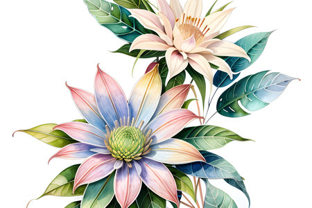 Colourful abstract botanical floral illustration. Wish card, greeting, wedding, print, shirt concept. AI generated imageの素材