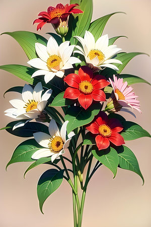 Colourful abstract botanical floral illustration. Wish card, greeting, wedding, print, shirt concept. AI generated imageの素材