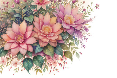 Colourful abstract botanical floral illustration. Wish card, greeting, wedding, print, shirt concept. AI generated imageの素材