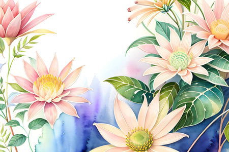 Colourful abstract botanical floral illustration. Wish card, greeting, wedding, print, shirt concept. AI generated imageの素材