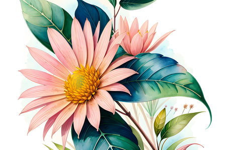 Colourful abstract botanical floral illustration. Wish card, greeting, wedding, print, shirt concept. AI generated imageの素材