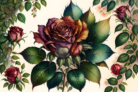 Colourful abstract botanical floral illustration. Wish card, greeting, wedding, print, shirt concept. AI generated imageの素材
