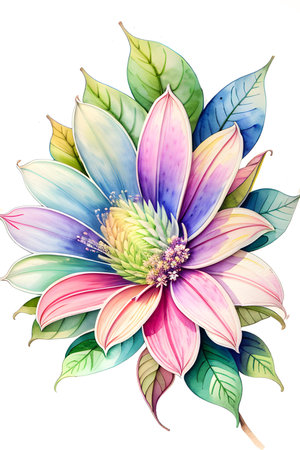 Colourful abstract botanical floral illustration. Wish card, greeting, wedding, print, shirt concept. AI generated imageの素材