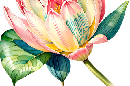 Colourful abstract botanical floral illustration. Wish card, greeting, wedding, print, shirt concept. AI generated imageの素材