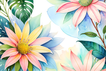 Colourful abstract botanical floral illustration. Wish card, greeting, wedding, print, shirt concept. AI generated imageの素材