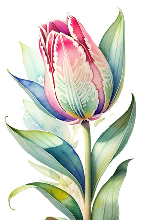 Colourful abstract botanical floral illustration. Wish card, greeting, wedding, print, shirt concept. AI generated imageの素材