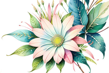Colourful abstract botanical floral illustration. Wish card, greeting, wedding, print, shirt concept. AI generated imageの素材
