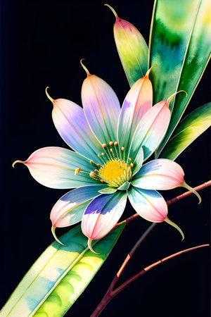 Colourful abstract botanical floral illustration. Wish card, greeting, wedding, print, shirt concept. AI generated imageの素材