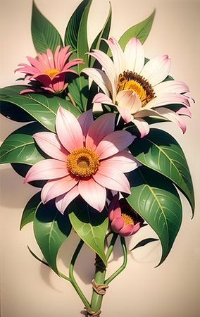 Colourful abstract botanical floral illustration. Wish card, greeting, wedding, print, shirt concept. AI generated imageの素材