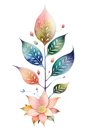 Colourful abstract botanical floral illustration. Wish card, greeting, wedding, print, shirt concept. AI generated imageの素材