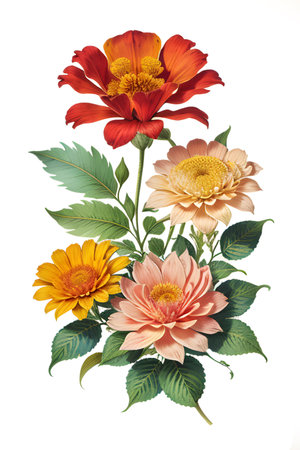 Colourful abstract botanical floral illustration. Wish card, greeting, wedding, print, shirt concept. AI generated imageの素材