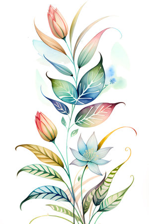 Colourful abstract botanical floral illustration. Wish card, greeting, wedding, print, shirt concept. AI generated imageの素材