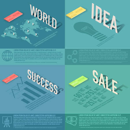 set of perspective world, idea, sale, success business card background concept. Vector illustration design templateのイラスト素材