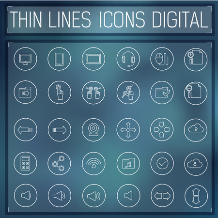 thin line digital gadget set icons concept. Vector illustration.のイラスト素材