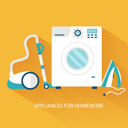 Flat household appliances background concept. Vector illustratioのイラスト素材
