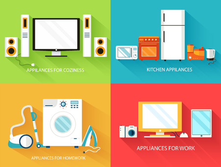 Flat modern kitchen appliances set icons concept. Vector illustrのイラスト素材