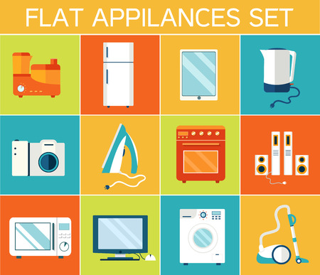 Flat modern kitchen appliances set icons concept. Vector illustrのイラスト素材