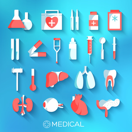 flat medicine equipment set icon concept on blurred background.のイラスト素材