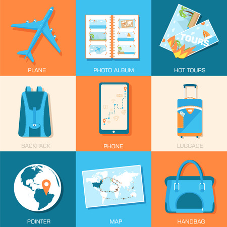 tourism icons set concept. Tourism with fast travel on a flat deのイラスト素材