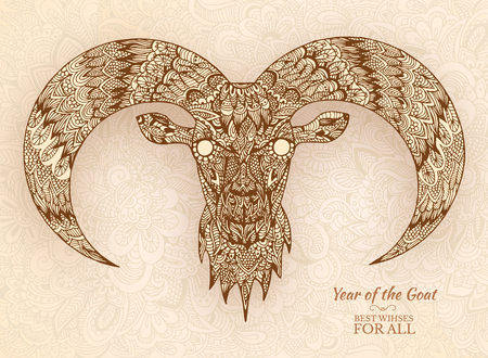 Hand drawn new year 2015 of goat background ornament illustratioのイラスト素材