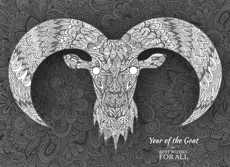 Hand drawn new year 2015 of goat background ornament illustratioのイラスト素材