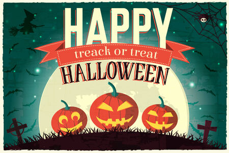 Halloween time background concept in retro style. Vector illustrのイラスト素材