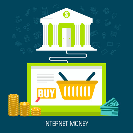 flat internet money on laptop from bank background design concepのイラスト素材