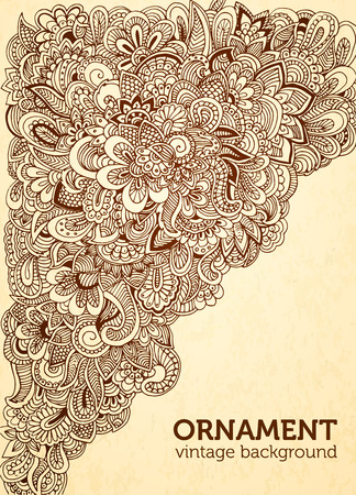 Hand drawn abstract background ornament frame on old paper illusのイラスト素材