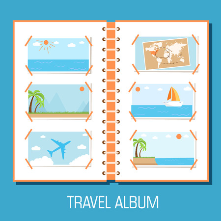 flat travel photo album illustration design concept background.のイラスト素材