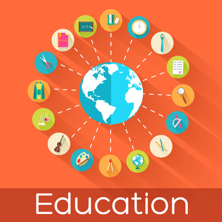 back to school abstract background of flat icons orange concept.のイラスト素材