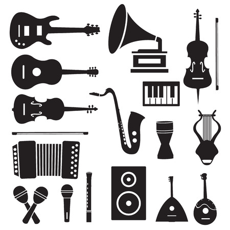 flat music instruments icons pictograms background concept. Vectのイラスト素材