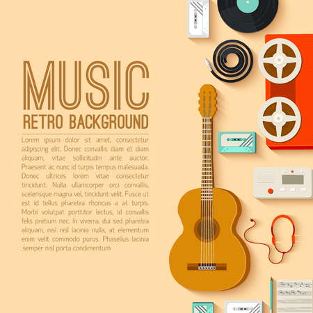 flat music instruments background concept. Vector illustratorのイラスト素材