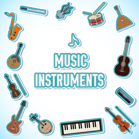 flat music instruments background concept. Vector illustratorのイラスト素材