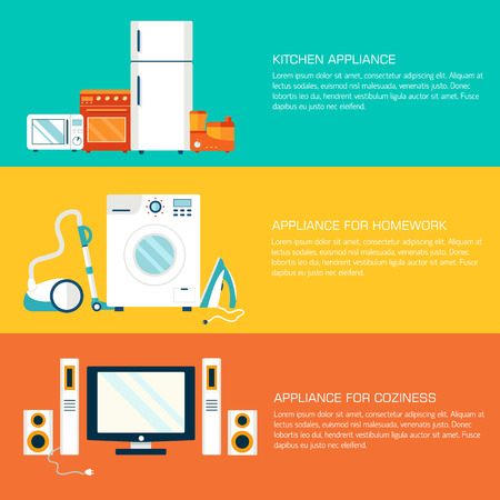 Flat home electronics appliances tehnology headline banner and hのイラスト素材