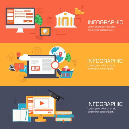 set of web internet technology of business, online banking and education banners flat designのイラスト素材