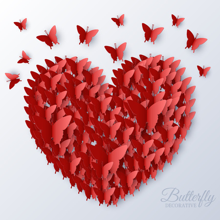 beautiful colorful butterfly heart on valintines day backgroundのイラスト素材