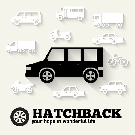 Flat hatchback car concept set icon backgroundsのイラスト素材