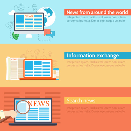 Flat set banners news spread in the world background conceptのイラスト素材