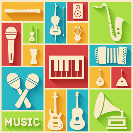 Retro flat music instruments icons pictogramsのイラスト素材
