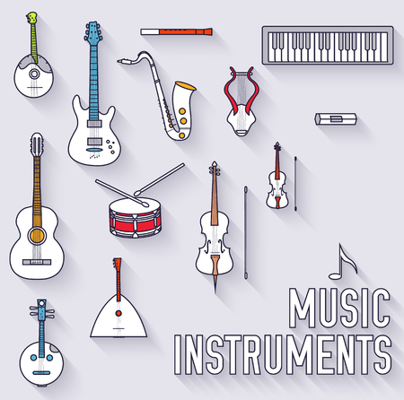 Thin lines outline music instruments icons pictogramsのイラスト素材