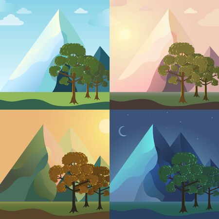 season icon set of nature tree backgroundのイラスト素材