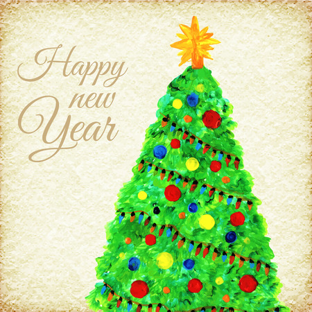 merry christmas tree and happy new year backgroundのイラスト素材
